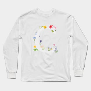 botanical monogram alphabet C wildflowers Long Sleeve T-Shirt